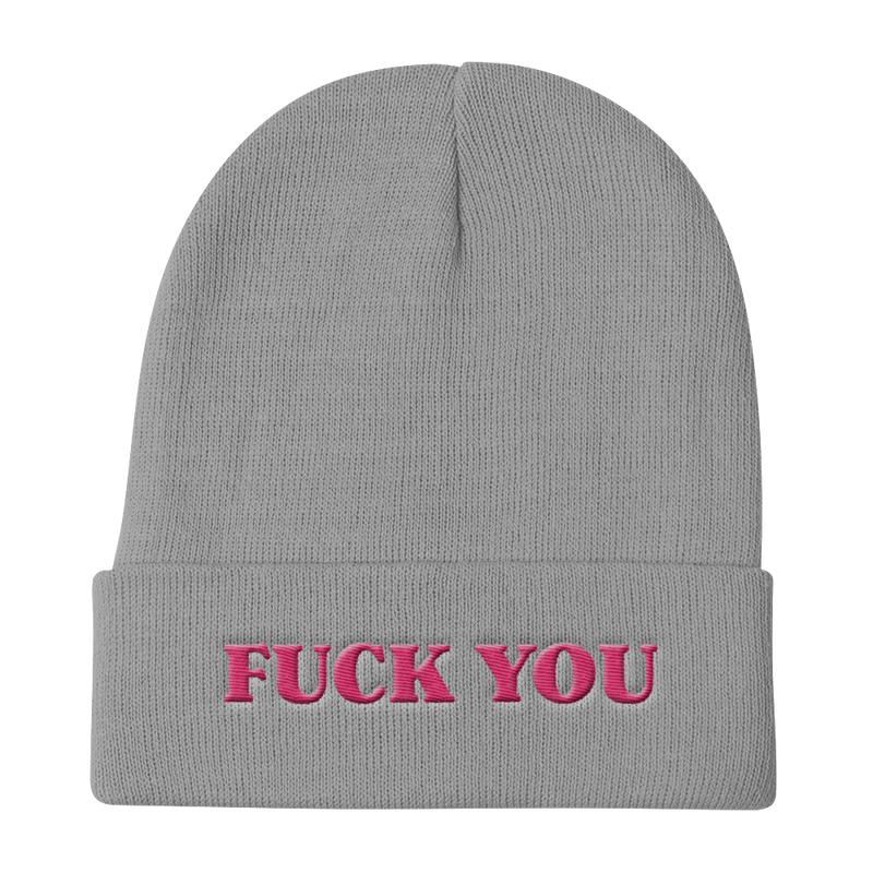 FUCK YOU-PINK ON BLACK-EMBROIDERED KNIT BEANIE