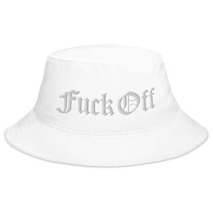 FUCK OFF, WHITE ON WHITE-Bucket Hat, IN OLD ENGLISH