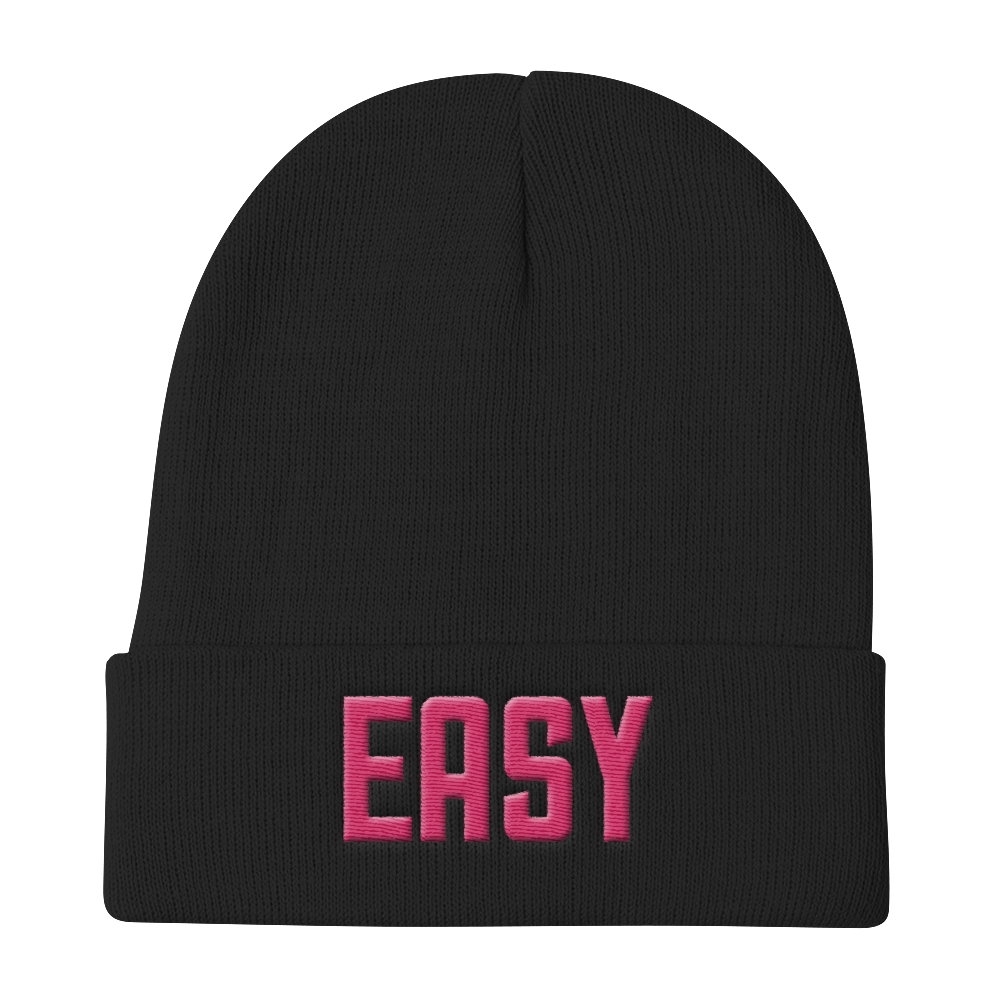 EASY-PINK ON BLACK-EMBROIDERED KNIT BEANIE