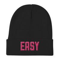 EASY-PINK ON BLACK-EMBROIDERED KNIT BEANIE