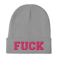 FUCK-PINK ON BLACK-EMBROIDERED KNIT BEANIE