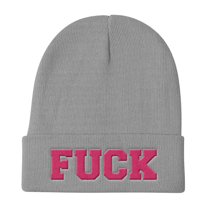 FUCK-PINK ON BLACK-EMBROIDERED KNIT BEANIE