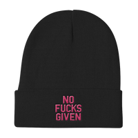 NO FUCKS GIVEN-PINK ON BLACK-EMBROIDERED KNIT BEANIE