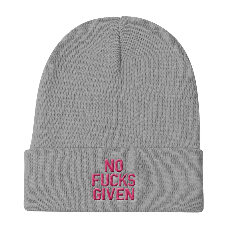 NO FUCKS GIVEN-PINK ON BLACK-EMBROIDERED KNIT BEANIE